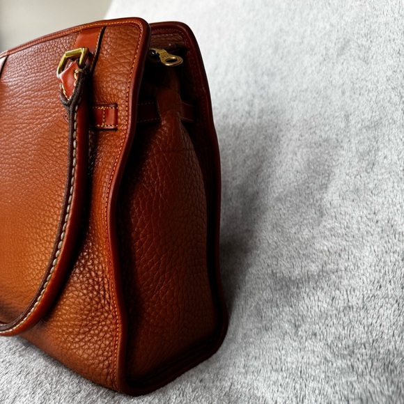 90s VINTAGE Dooney & Bourke Clean AWL Zip Top Satchel British Tan – MADE IN USA - Picture 11 of 16